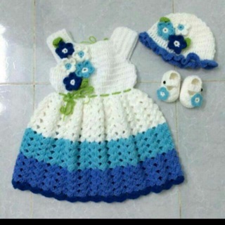 Set váy mũ giày hoa trắng và xanh