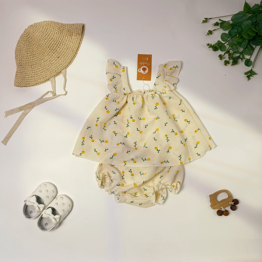 Set quần áo hoa nhí, Đồ bộ bé gái quần áo cánh tiên vải đũi- bộ cánh tiên bé gái xinh xắn cho bé hàng đẹp mã B03