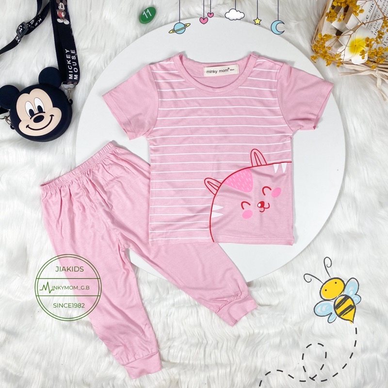 TNIN65 Bộ Tay Ngắn Quần Dài thun minkymom Kẻ Sọc In Lụa Hình Góc áo cho bé từ 8kg đến 19kg