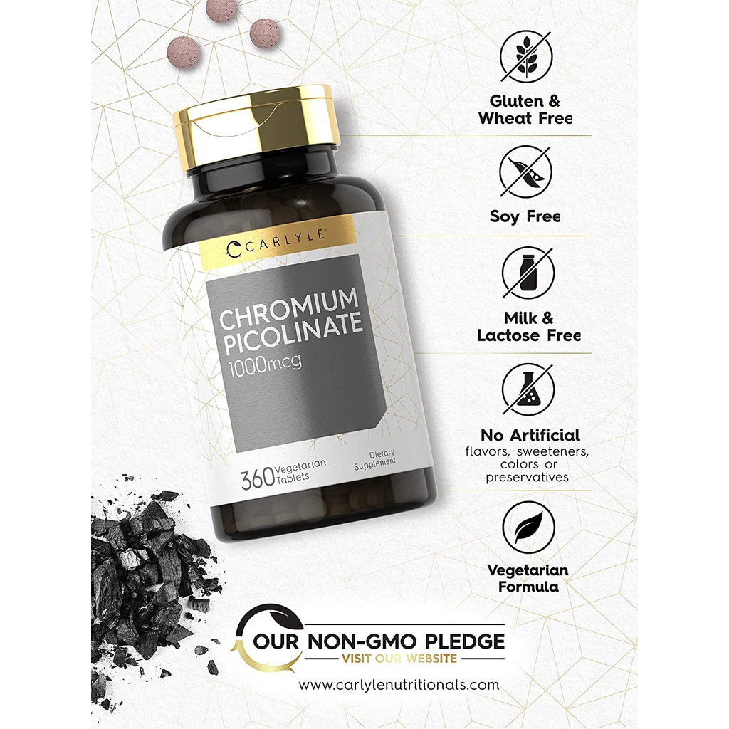 Carlyle Ultra Chromium Picolinate 1000mcg - Viên uống hỗ trợ tim mạch, cân bằng đường huyết và giảm cân 360 viên