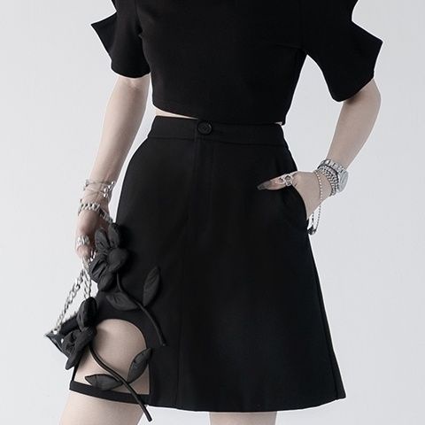 Chân Váy Chữ A Màu Đen Phối Họa Tiết Hoa Thời Trang 2022 Cho Nữ