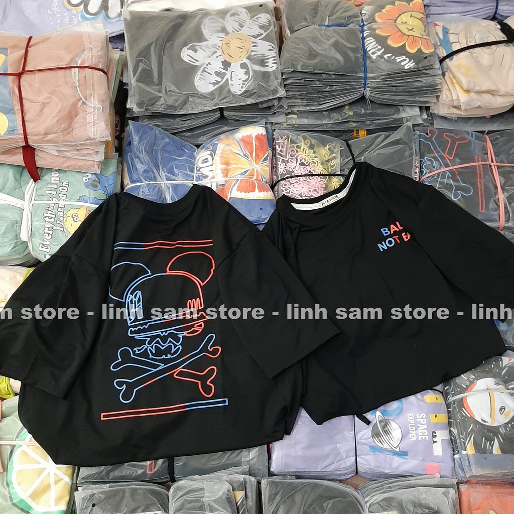 Áo phông tay lỡ nữ freesize Unisex thun form rộng, mặc cặp, nhóm, lớp in hình đầu lâu chữ BAD IS NOT BAD màu đen | BigBuy360 - bigbuy360.vn