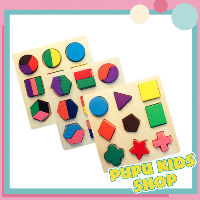 Combo 3 Bảng Xếp Gỗ Hình Học - Đồ Chơi Phát Triển Trí Tuệ Cho Bé