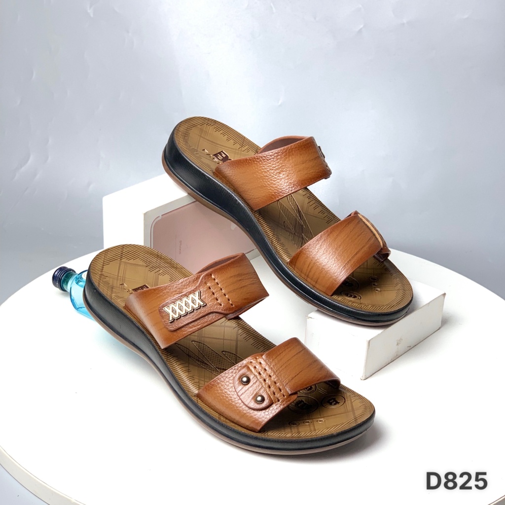 Dép lê nam BQ ❤️FREESHIP❤️ Dép lê cao cấp hai quai ngang khuy chữ XX da bò đế cao su D825