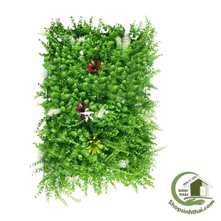 Tấm cỏ nhựa nhân tạo treo tường gắn hoa điểm lớn 40cm x 60cm - Giao kiểu ngẫu nhiên
