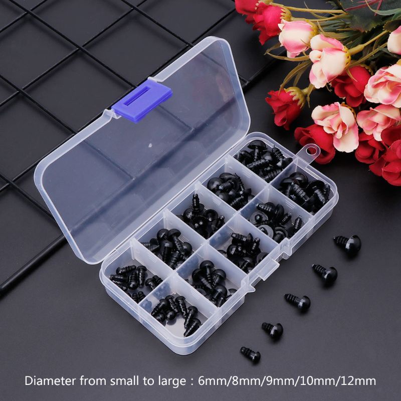 Set 100 Con Mắt Nhựa 6mm 8mm 9mm 10mm 12mm An Toàn Cho Gấu Nhồi Bông Pu