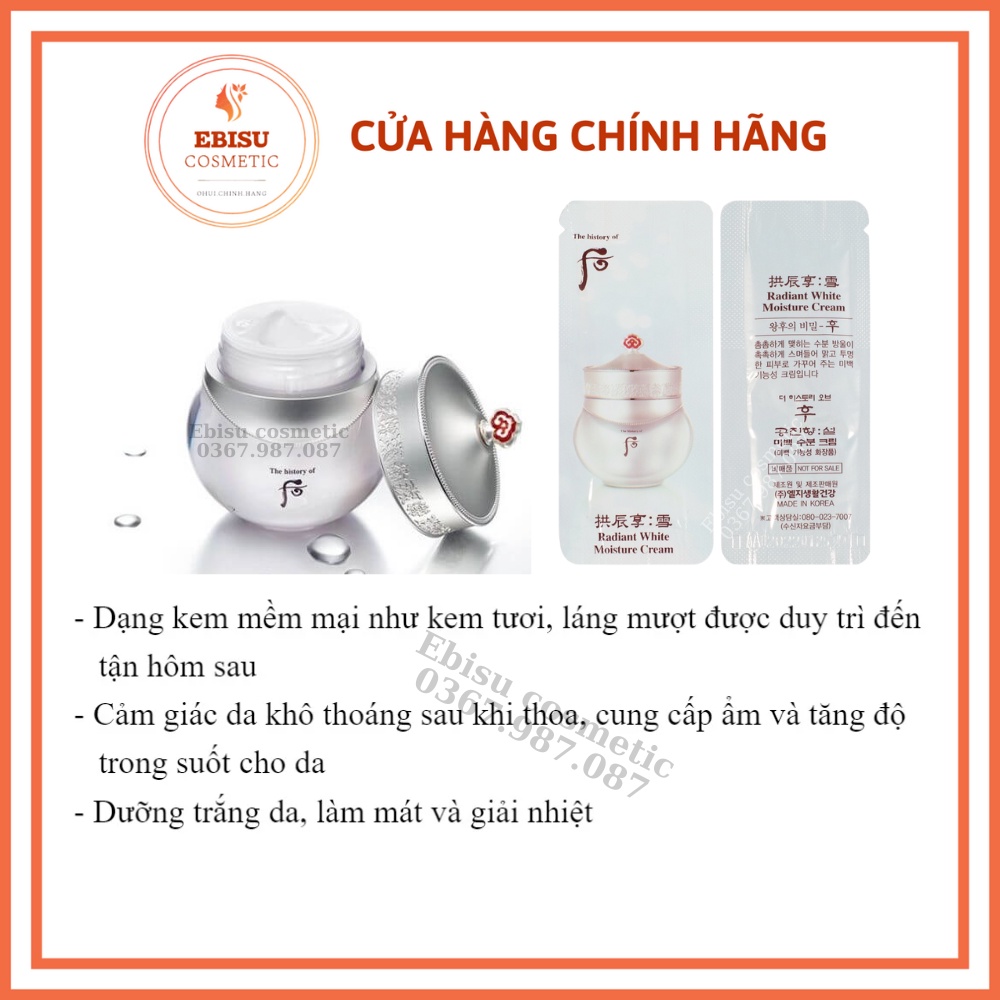 10 gói kem dưỡng trắng Whoo Radiant White Moisture Cream 1ml