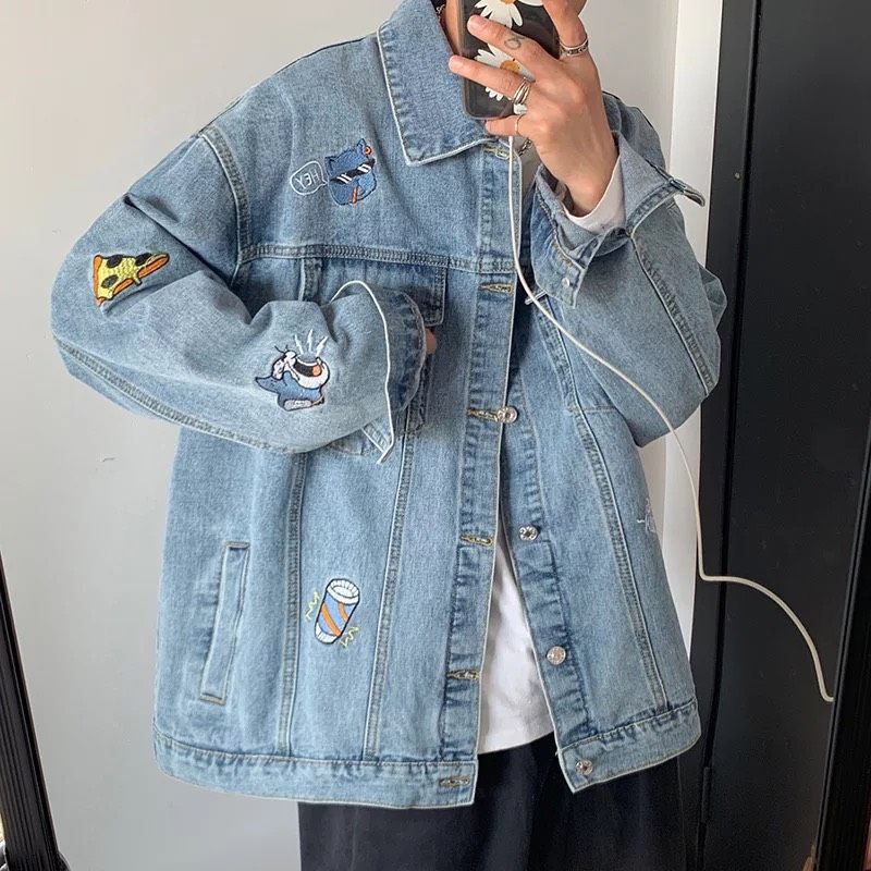 Áo khoác Jeasn Bò Denim Jacket Thêu Hàn Quốc. (thêu 8 chi tiết)