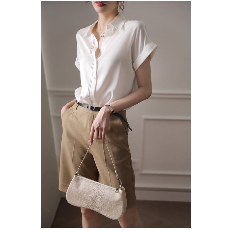 Áo Sơ Mi Chiffon Tay Ngắn Cổ Bẻ Thời Trang Dành Cho Nữ