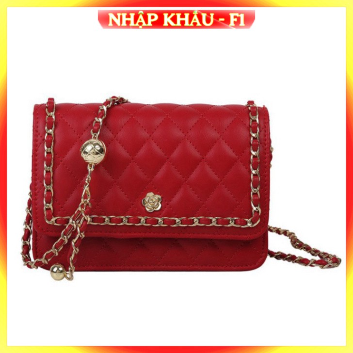 [FreeShip - Hàng Chuẩn] Túi xách Túi đeo chéo nữ Da trần trám phối xích màu trắng xanh đen đỏ Cao cấp công sở dự tiệc