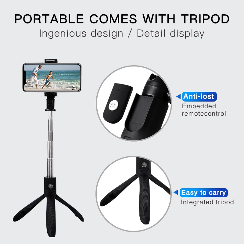 Gậy Chụp Ảnh Selfie FONKEN K07 3 Trong 1 Gấp Gọn Kéo Dài Được Có Ba Chân Mini Nút Bấm Chụp Từ Xa Bluetooth Không Dây