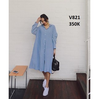 Đầm bầu sơ mi sọc kẻ thanh lịch V821