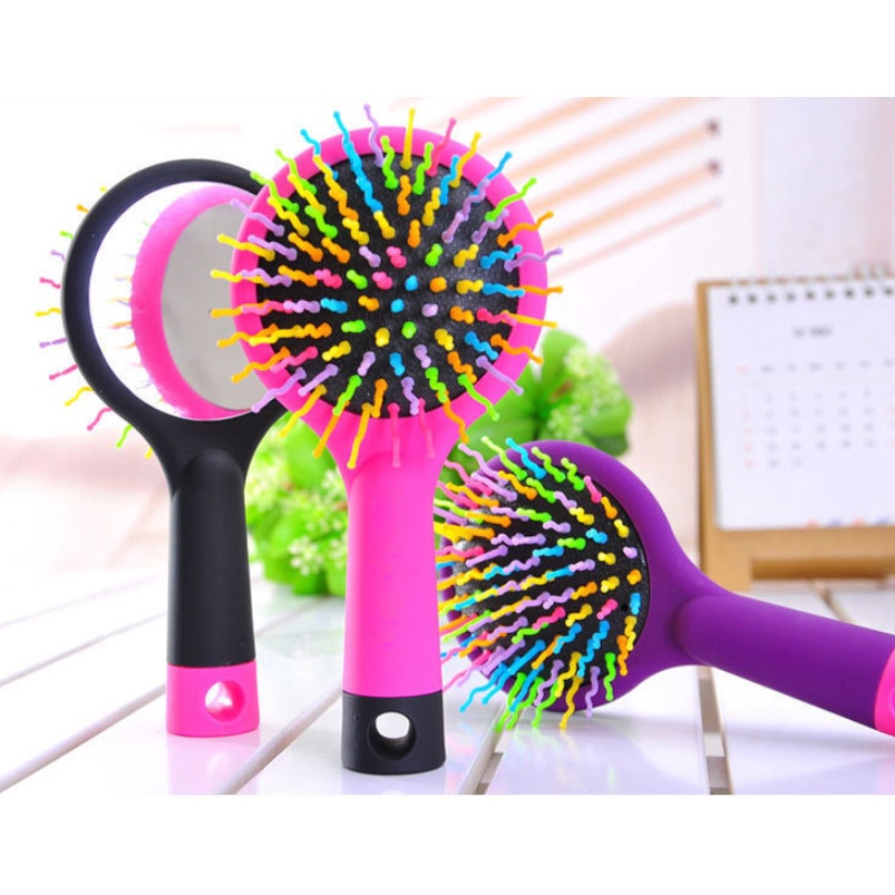 Lược kèm gương Rainbow răng lược với thiết kế sóng S-Curl tiện lợi, Lược gương Rainbow lược gỡ rối Massage dầu kèm gương