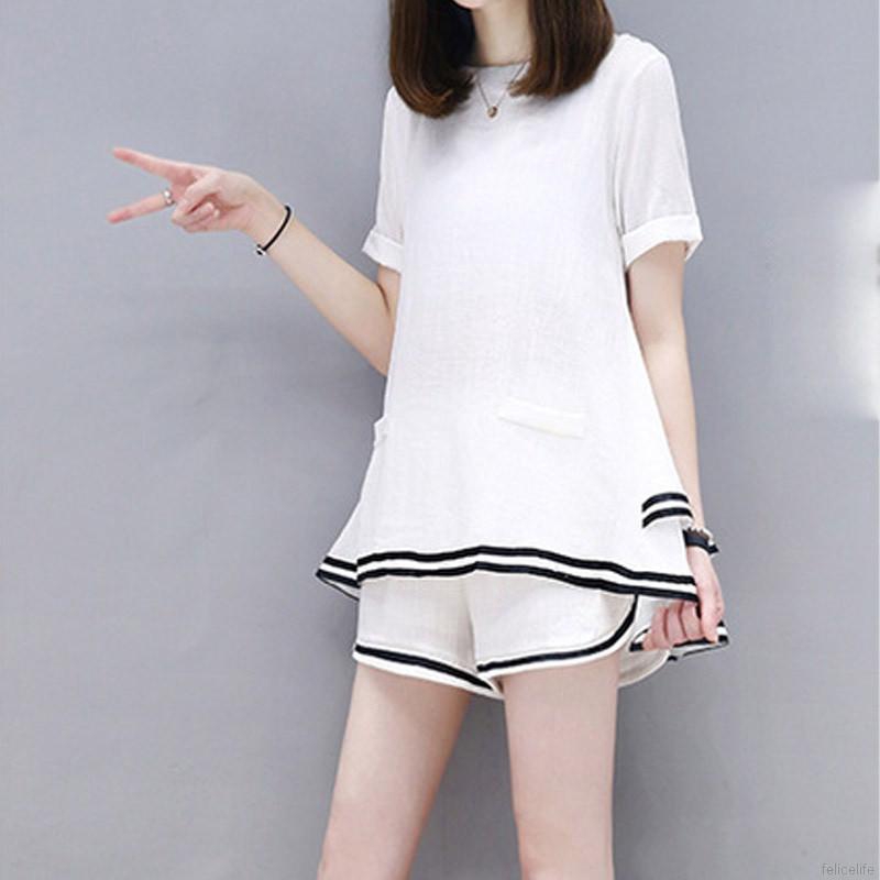 FREESHIP ĐƠN 99K_ Set Áo Thun Cổ Tròn + Quần Short Dáng Rộng Cho Phái Nữ