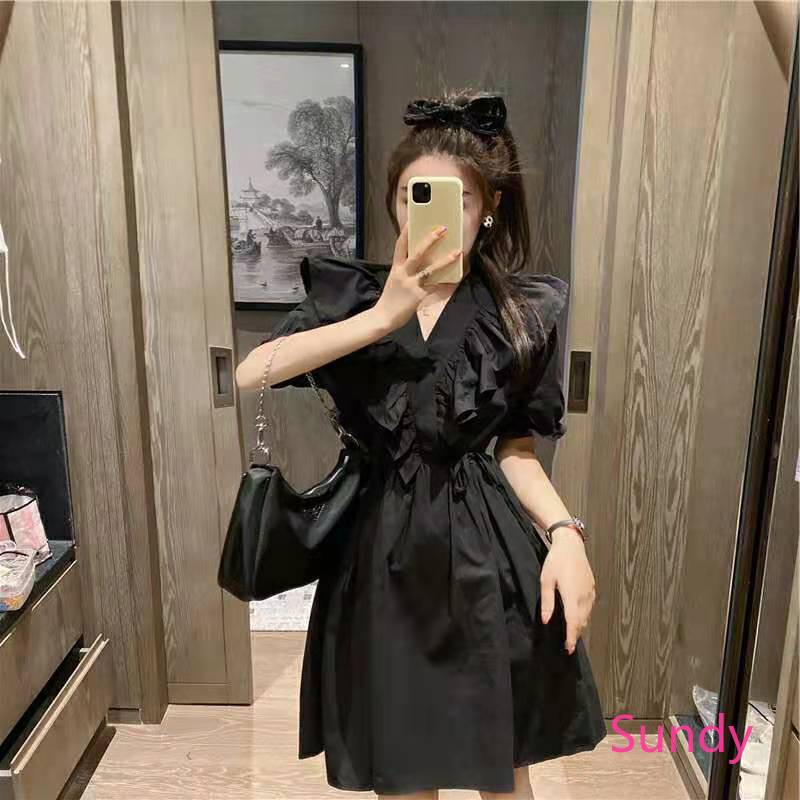 Đầm kiểu màu đen phong cách Pháp thời trang mùa hè dành cho nữ