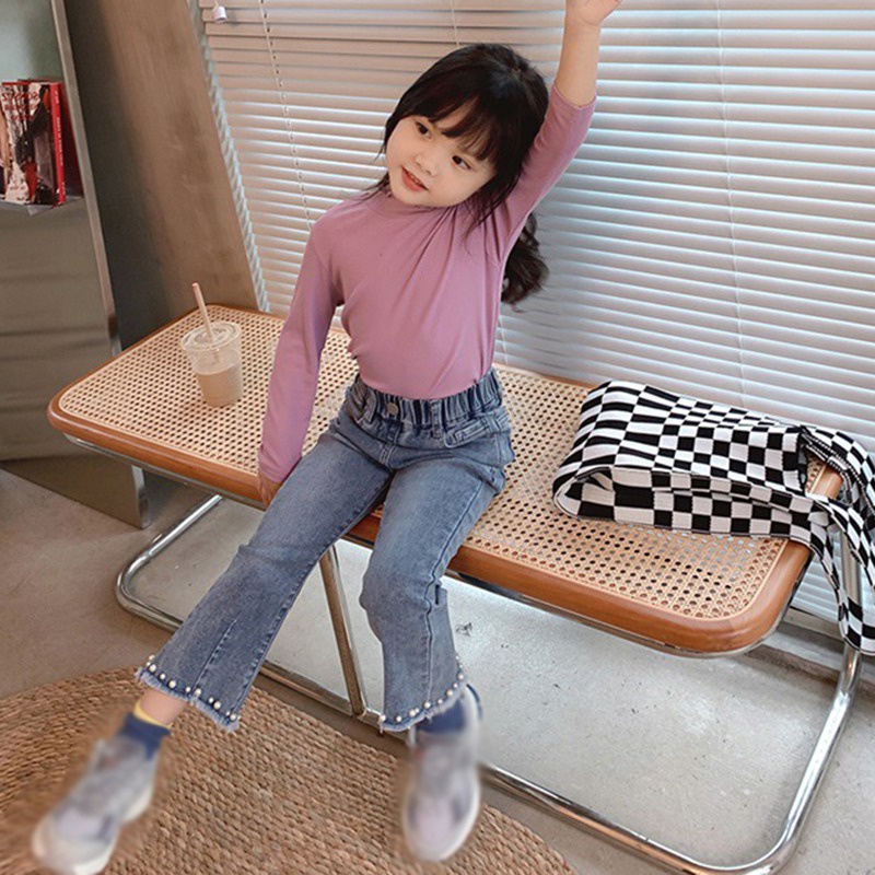 Quần Jeans Dài Ống Loe Phong Cách Phương Tây Dành Cho Bé Gái