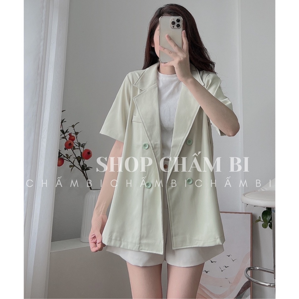 Áo blazer nữ A.328, Áo vest khoác ngoài cộc tay không túi 4 cúc trẻ trung - Thời trang nữ Chấm Bi | BigBuy360 - bigbuy360.vn