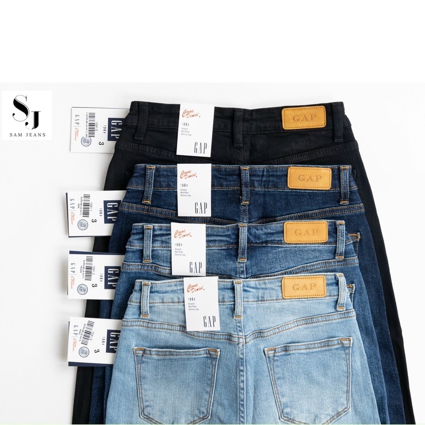 Quần jeans nữ GAP quần trơn suông lưng cao ống rộng đứng dài 99cm lai 3/4 - Samjeans ms295