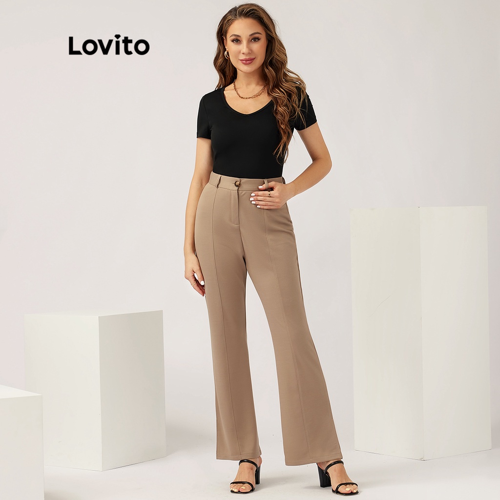 Lovito Áo thun trơn trơn cổ chữ V L21LT135 (Đen)