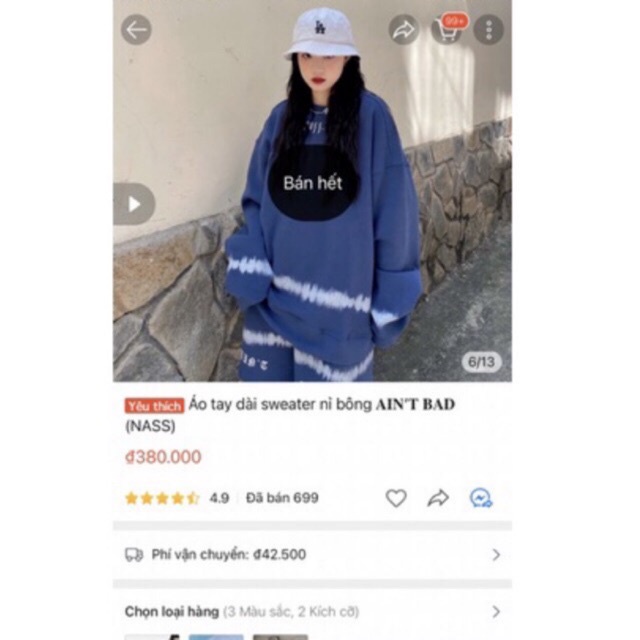 Áo tay dài sweater nỉ bông Nass clo