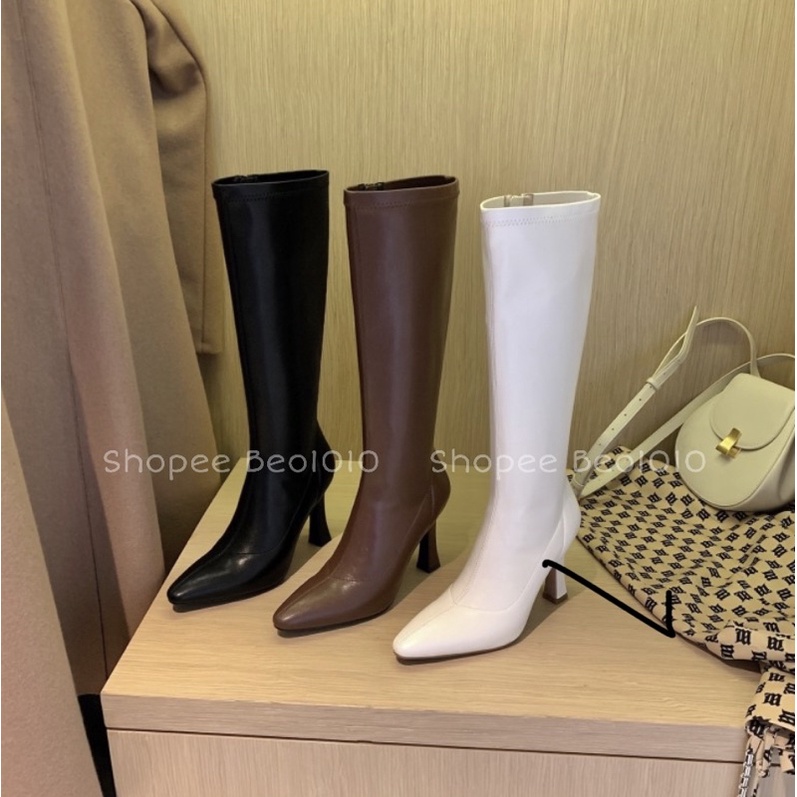 Boot Đùi Cao Gót Nhọn Mũi Nhọn Da Mềm, Bốt mũi nhọn gót mảnh