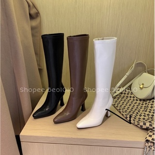 Boot Đùi Cao Gót Nhọn Mũi Nhọn Da Mềm, Bốt mũi nhọn gót mảnh