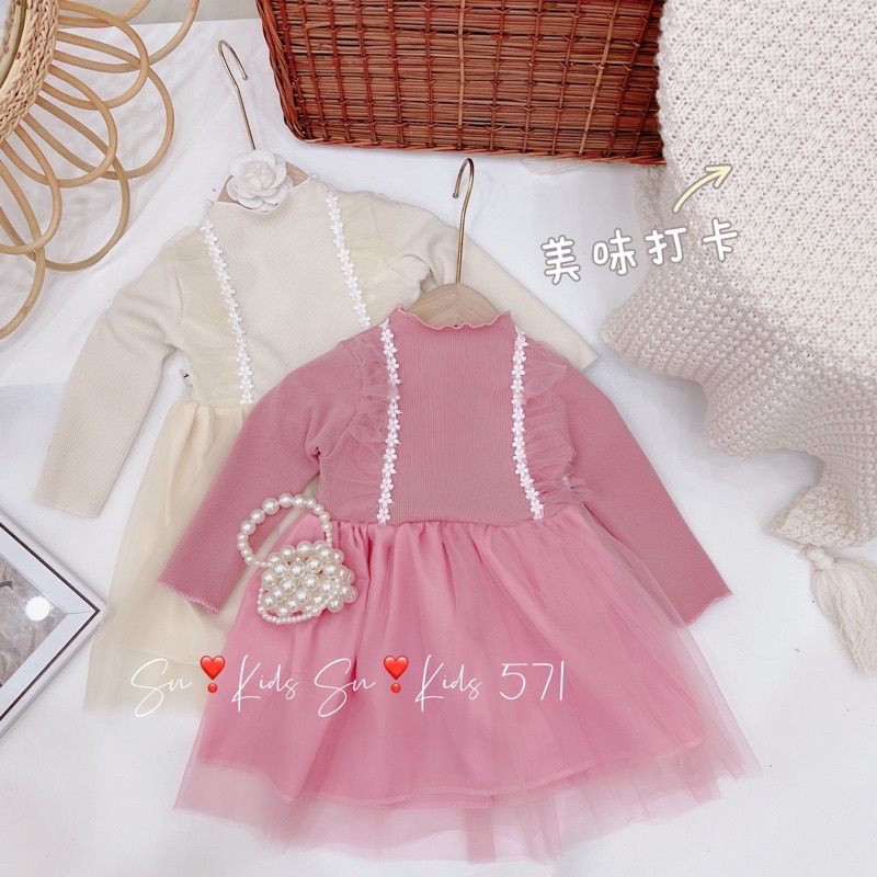 |FAMARAL1 giảm 10k cho đơn 50k|Váy len nhung phối ren SN kids