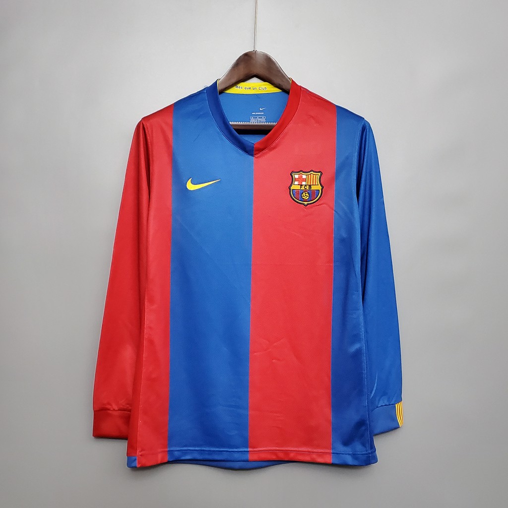 06-07 barcelona dài tay trang chủ retro bóng đá jersey bóng đá barca vintage jersey