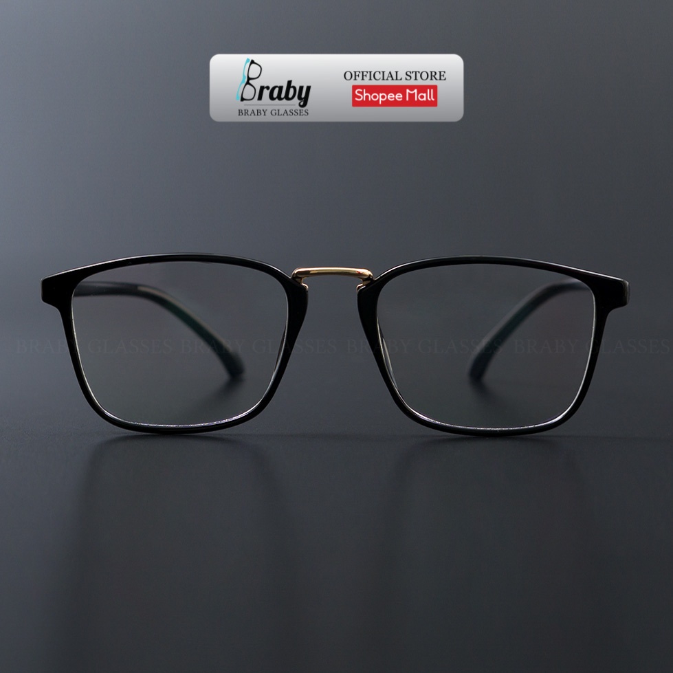 Gọng kính cận Braby Glasses mắt vuông chất liệu nhựa TR90 cao cấp cầu kính kim loại mảnh ấn tượng thời trang MK42