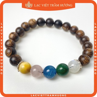Vòng Tay Trầm Hương Sánh Chìm Mix Đá 5 Màu Cân Bằng Ngũ Hành Trợ Mệnh 8mm May Mắn Phú Quý Bình An