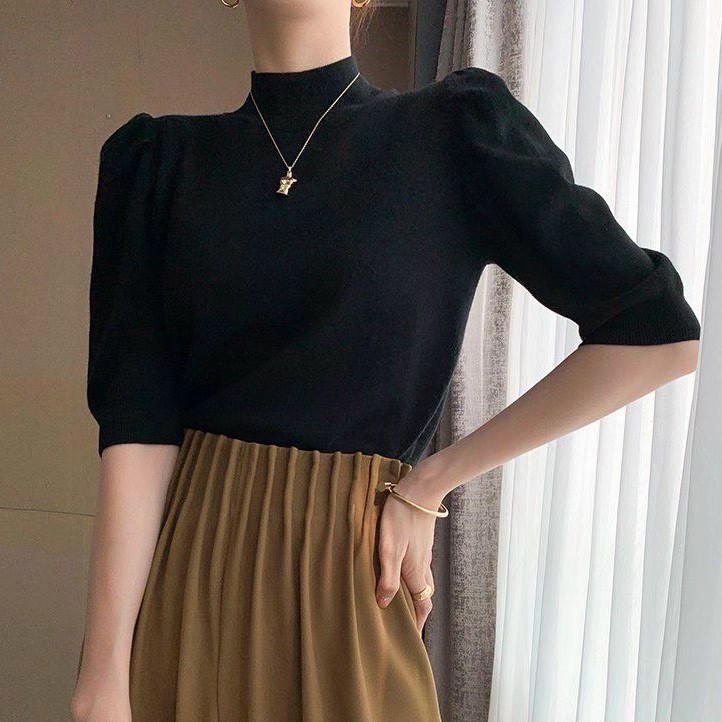 Áo len dệt kim cổ cao tay lỡ bồng (hàng QC) - Áo lên tay phồng | BigBuy360 - bigbuy360.vn