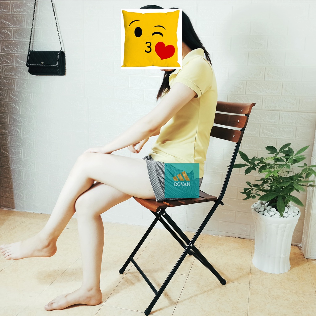 Ghế gỗ xếp Fansipan lưng cong chân sắt size lớn ngồi cafe, trà chanh