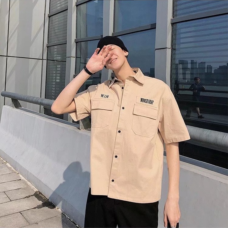 Áo Sơ Mi Tay Ngắn Có Túi Lớn Phong Cách Retro Nhật Bản Thời Trang Mùa Hè Cho Nam Size M-2xl