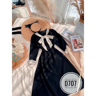 60-90kg [Ảnh thật] Bigsize ĐẦM ĐEN CỘT NƠ D707