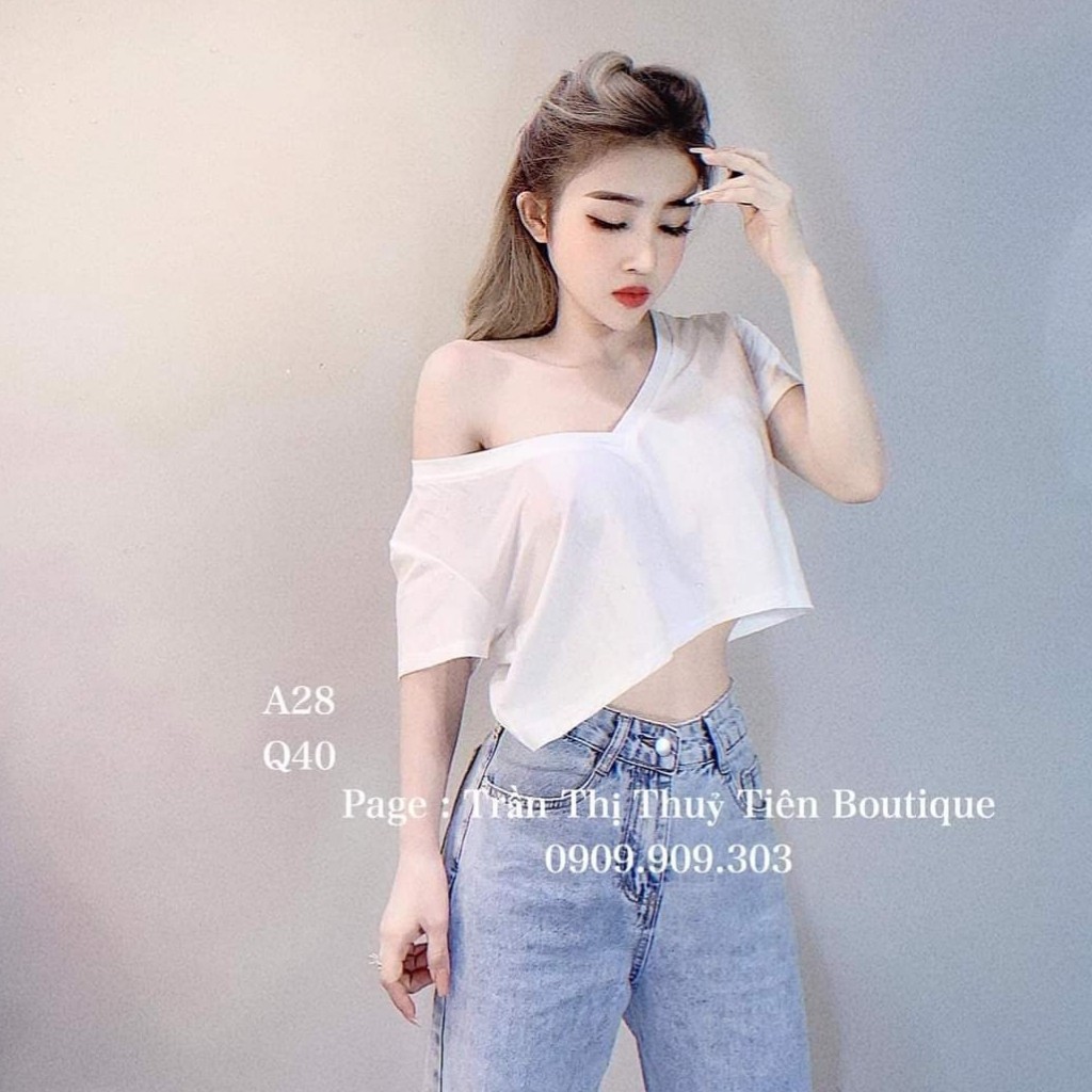 Áo Croptop Cổ Tim Dáng Rộng, Chất Cotton Mịn Mát, Freesize 60kg. Ảnh Thật
