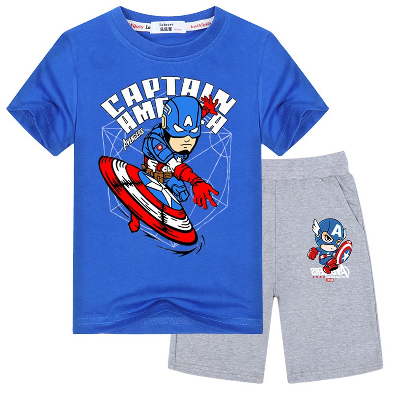 MARVEL Bộ Áo Thun In Hình Captain America + Quần Short Cho Bé