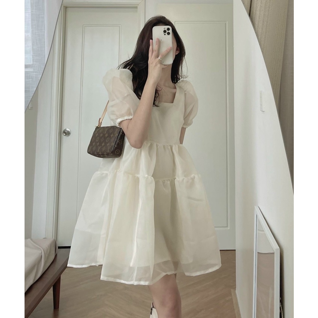 Váy công chúa tay ngắn dáng xòe chất voan tơ phong cách nàng thơ dành cho nữ có ảnh thật | BigBuy360 - bigbuy360.vn