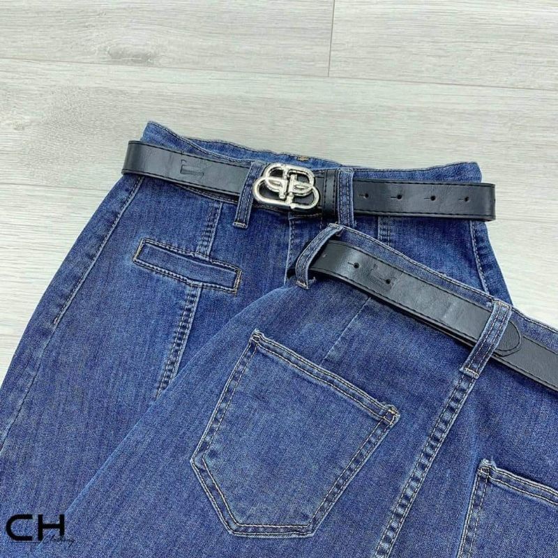 Chân váy jeans dài xẻ kèm đai chữ B hàng QCL1