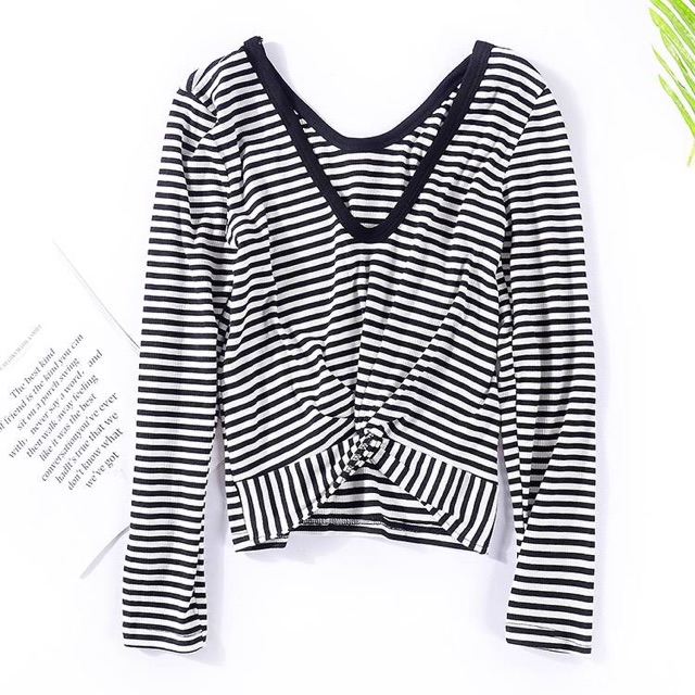 Áo croptop sọc xoắn eo Quảng Châu