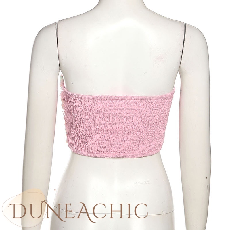 DUNEA Áo Ống Hở Lưng Họa Tiết Hoa Ngọt Ngào Cho Nữ