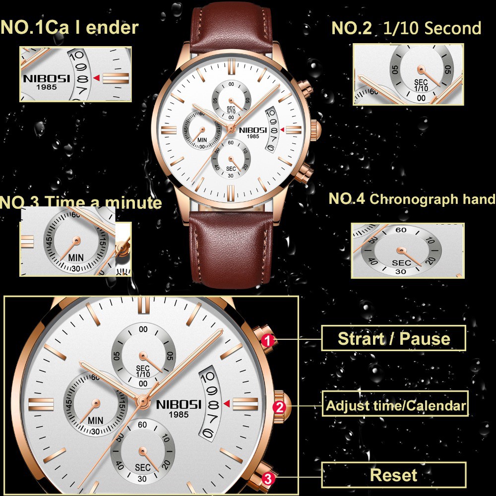 (TẶNG VÒNG TAY) Đồng hồ nam NIBOSI Dây Da - 2309 WHITE ROSE BROWN - Đồng hồ NIBOSI CHÍNH HÃNG
