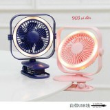 Quạt Mini Để Bàn Kẹp Bàn Tích Điện 3 Mức Gió Có Đèn Kèm Sạc USB Xoay 360 Độ Nhỏ Gọn Dễ Dàng Mang Đi Làm Đi Học