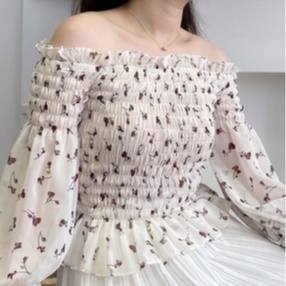 Áo trễ vai tay dai áo trễ vai Hàn Quốc hoa nhí phong cách tiểu thư sang chảnh