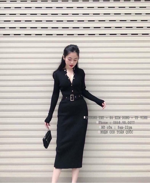 Đầm len body kèm belt hàng đẹp Quảng Châu
