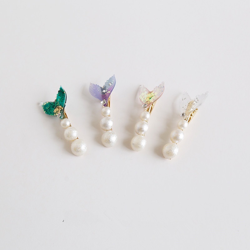 Kẹp Tóc Hình Đuôi Cá Đính Ngọc Trai Lấp Lánh Xinh Xắn Cho Bé Gái