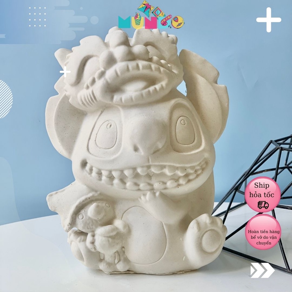 Tượng Tô Màu (Có Màu Cọ) Cao Cấp Chọn Mẫu SIZE XXL Mô Hình Stitch Đội Lân, Tượng Thạch Cao MUNDO