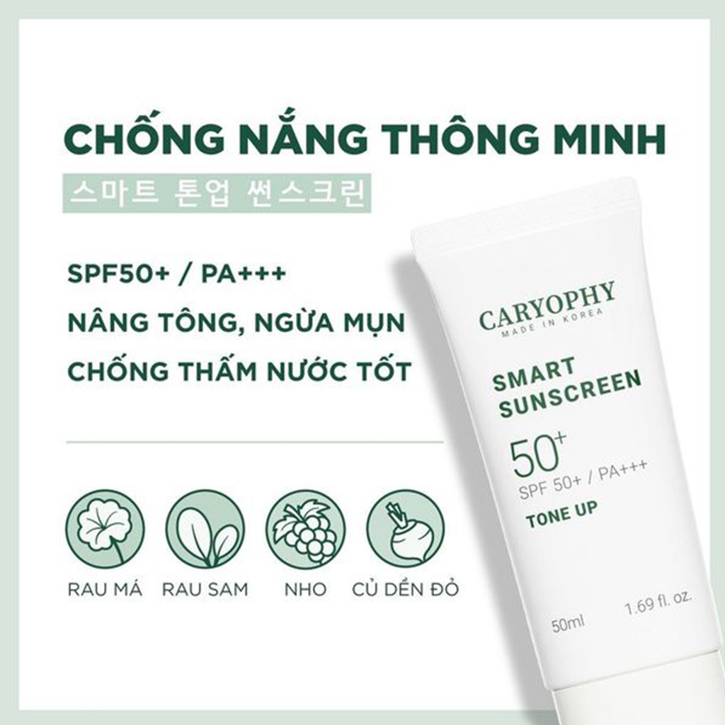 Kem chống nắng ngừa mụn nâng tông Caryophy chiết xuất thực vật kiềm dầu ngăn ngừa thâm do mụn 50 SPF – Beauty at home