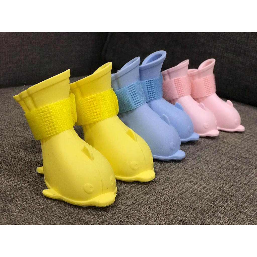Giày Thú Cưng Set 4 Giày Dép Cao Su Đi Mưa Chống Thấm Nước Hình Cá Heo Cho Chó Mèo