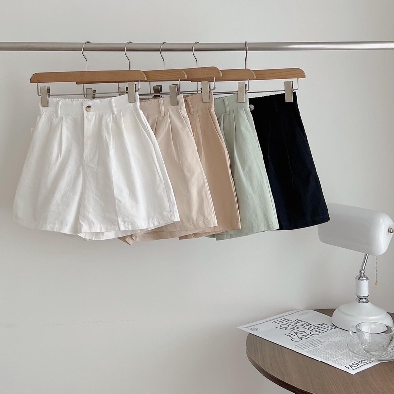 Quần Short Kaki Chun Lưng Ống Rộng Freesize Basic Đủ Màu