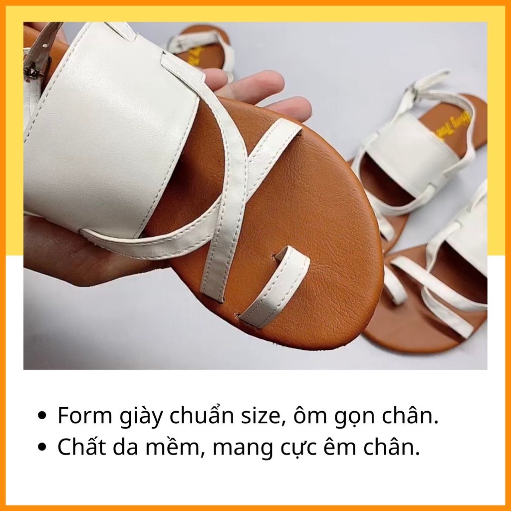 Sandal Nữ Xỏ Ngón Dây Mảnh Big Size Giày Đế Bệt Quai Ngang Hoàng Thanh HTT96